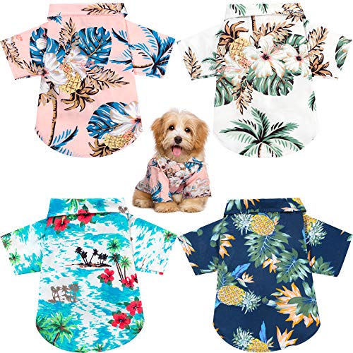 4 Pieces Pet Summer T-Shirts Hawaii Style Floral Dog Hawaiian Printed Breathable Cool Clothes Beach Seaside Sweatshirt for Small Puppy (Medium)