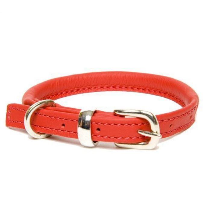 Pawadiz Rolled Leather Dog Collar - Red